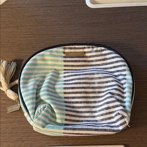 Chic Striped Cosmetic Bag in Mint and Black